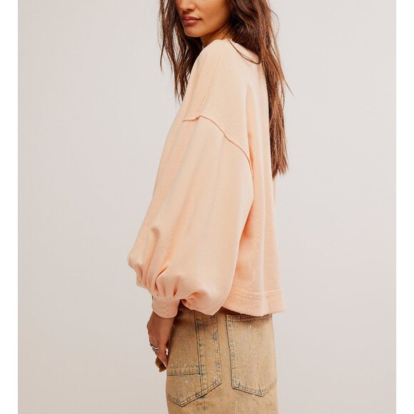 FREE PEOPLE Trish Sweatshirt / Summer Peach, Size XL - Picture 2 of 8